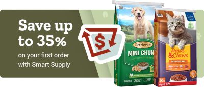 Promotional banner for Smart Supply subscription service. Text reads: Save up to 35 percent on your first order with Smart Supply. Shop Now.