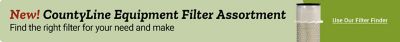 Tractor Supply Company promotion. New CountyLine equipment filter assortment. Find the right filter for your needs and use the filter finder tool. Image shows cylindrical equipment air filter.