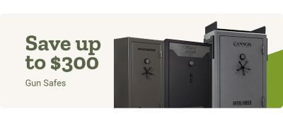 Promotion offering $200 savings on a Winchester 36-gun safe, featuring a tall gray gun safe on a neutral background.