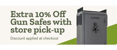 Promotion offering $200 savings on a Winchester 36-gun safe, featuring a tall gray gun safe on a neutral background.