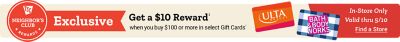 Tractor Supply Company Neighbor's Club Rewards. Exclusive. Get a 10 dollar reward when you buy 100 dollars or more in select gift cards. In store only. Valid through May 10th. Find a store. Ulta Beauty and Bath and Body Works gift cards displayed.
