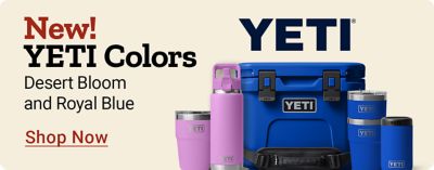 Tractor Supply Company. New YETI colors. Desert Bloom and Royal Blue. Shop now. YETI cooler, drinkware, and accessories displayed in pink and blue colors.
