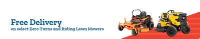 Promotional banner for Zero Turn Lawn Mowers. Offer text: Save up to $600. Additional text: 0%/48M FINANCING.