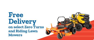 Promotional banner for Zero Turn Lawn Mowers. Offer text: Save up to $600. Additional text: 0%/48M FINANCING.