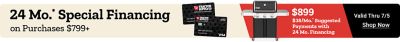 24 month special financing on purchases 799 dollars and up. Shop now. Valid through July 5th. Tractor Supply Company credit cards displayed beside a Weber gas grill on a beige and red background.