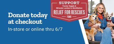 Promotional banner for Relief for Rescues Fund. Offer text: Support the Relief for Rescues Fund. Additional text: Donate at checkout today thru 6/7.