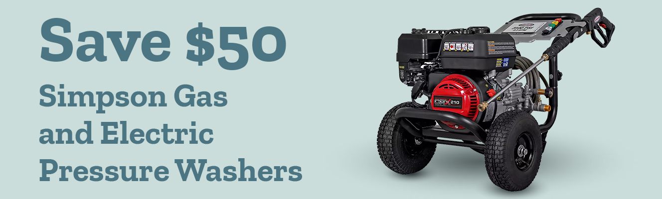 Save $50 on Simpson Gas and Electric Pressure Washers.