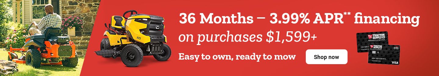 36 Months, 3.99% APR** financing on purchases $1,599+ Easy to own, ready to mow. Shop Now.