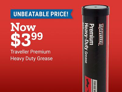 Unbeatable price on Traveller Premium Heavy-Duty Grease. Now $3.99. Image shows a tube of Traveller Premium Heavy-Duty Grease.