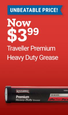Unbeatable price on Traveller Premium Heavy-Duty Grease. Now $3.99. Image shows a tube of Traveller Premium Heavy-Duty Grease.