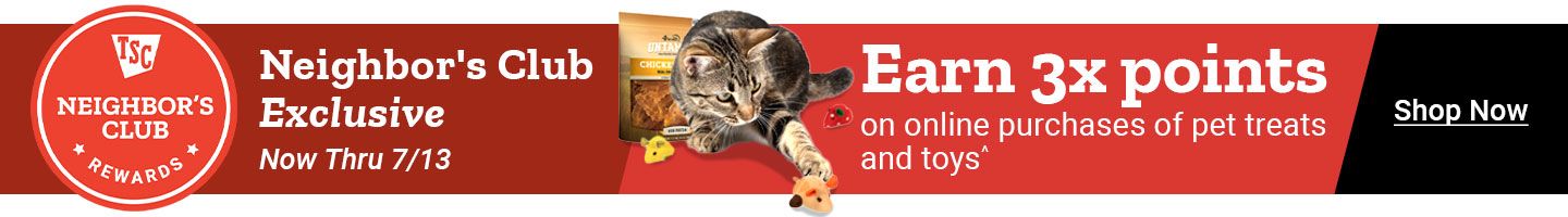Earn 3x points on online purchases of pet treats and toys