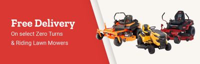 Free delivery on select zero-turn and riding lawn mowers.