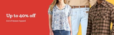 Up to 40 percent off end-of-season apparel.