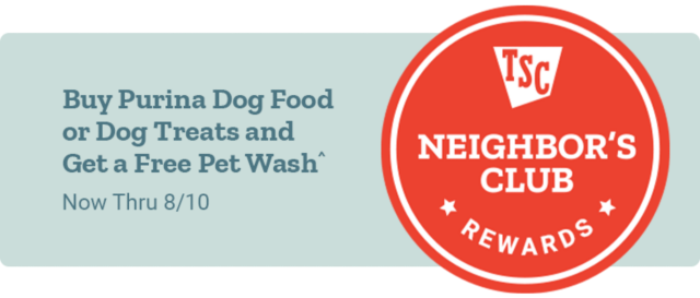 Earn a Free Pet Wash When You Purchase Purina Dog Food or Dog Treats^^. Now Thru August 10.