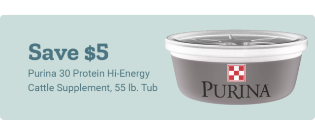Purina 30 Protein Hi-Energy Cattle Supplement, 55 lb. Tub.
