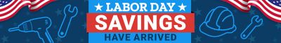 Labor Day savings have arrived on tools and work gear, featuring a wrench, drill, and hard hat on a Tractor Supply Labor Day sale banner.