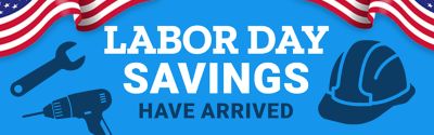 Labor Day savings have arrived on tools and work gear, featuring a wrench, drill, and hard hat on a Tractor Supply Labor Day sale banner.
