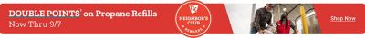 Tractor Supply Company Neighbor's Club promotion. Earn double points on propane refills now through September 7. Image shows a customer and Tractor Supply team member handling a propane tank. Shop Now.