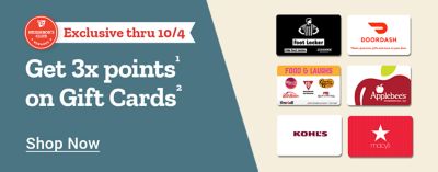Neighbor's Club Rewards members earn 3x points on select gift cards, including Foot Locker, DoorDash, T.J. Maxx, restaurants, Applebee's, and Macy's. Exclusive through October 4.
