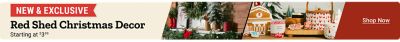 New and exclusive Red Shed Christmas decor at Tractor Supply, starting at $3.99, featuring festive holiday decorations, greenery, and seasonal home accents.