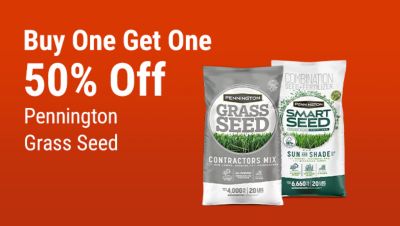 Buy one, get one 50% off Pennington grass seed, including Contractors Mix and Smart Seed grass seed and fertilizer.