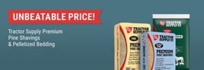 Unbeatable price on Tractor Supply Premium Pine Shavings and Pelletized Bedding, featuring fine and extra-fine pine shavings and pelletized bedding.