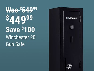 Save $100 on the Winchester 20 Gun Safe, now $449.99, reduced from $549.99.