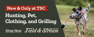 New and exclusive Field & Stream grills at Tractor Supply, featuring a griddle for $299.99 and a pellet grill and smoker for $399.99.