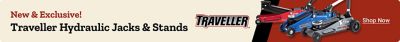 New and exclusive Traveller hydraulic jacks and stands at Tractor Supply, featuring multiple hydraulic floor jack sizes.