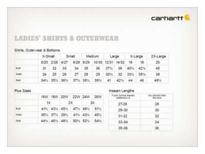 carhartt size chart t shirt